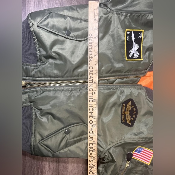 Kids Flight Jacket With Patches Boys Size S Fighter Pilot Boys Green - Picture 9 of 14